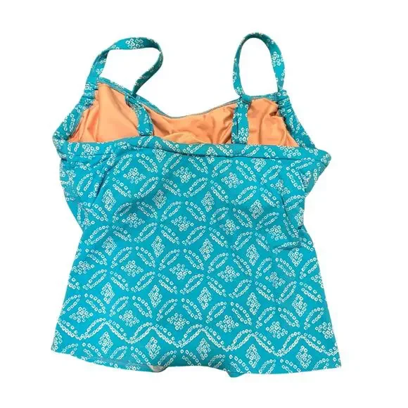Lands’ End Teal Blue Geometric Tankini Top Swim 6 DD Pool Party Summer Modest - Picture 3 of 7